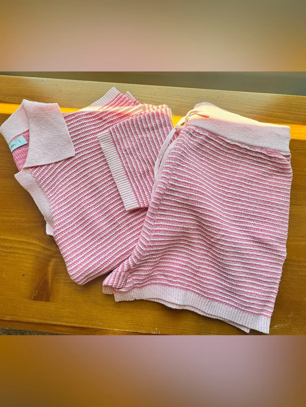 Pretty Garden Striped Pink Knit Lounge Matching Set